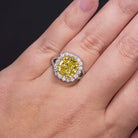 5 CARAT GIA CERTIFIED FANCY YELLOW VVS1 DIAMOND ENGAGEMENT RING PLATINUM HALO