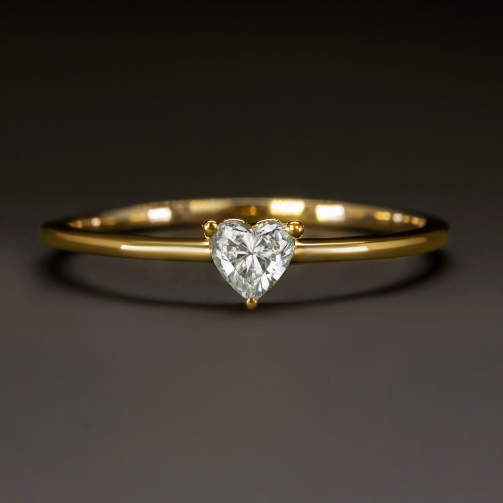 HEART SHAPE NATURAL DIAMOND SOLITAIRE RING 0.20ct PROMISE ENGAGEMENT YELLOW GOLD