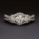 1.5 CARAT DIAMOND ENGAGEMENT RING 3 STONE HALO ROUND BRILLIANT PAVE SPLIT SHANK