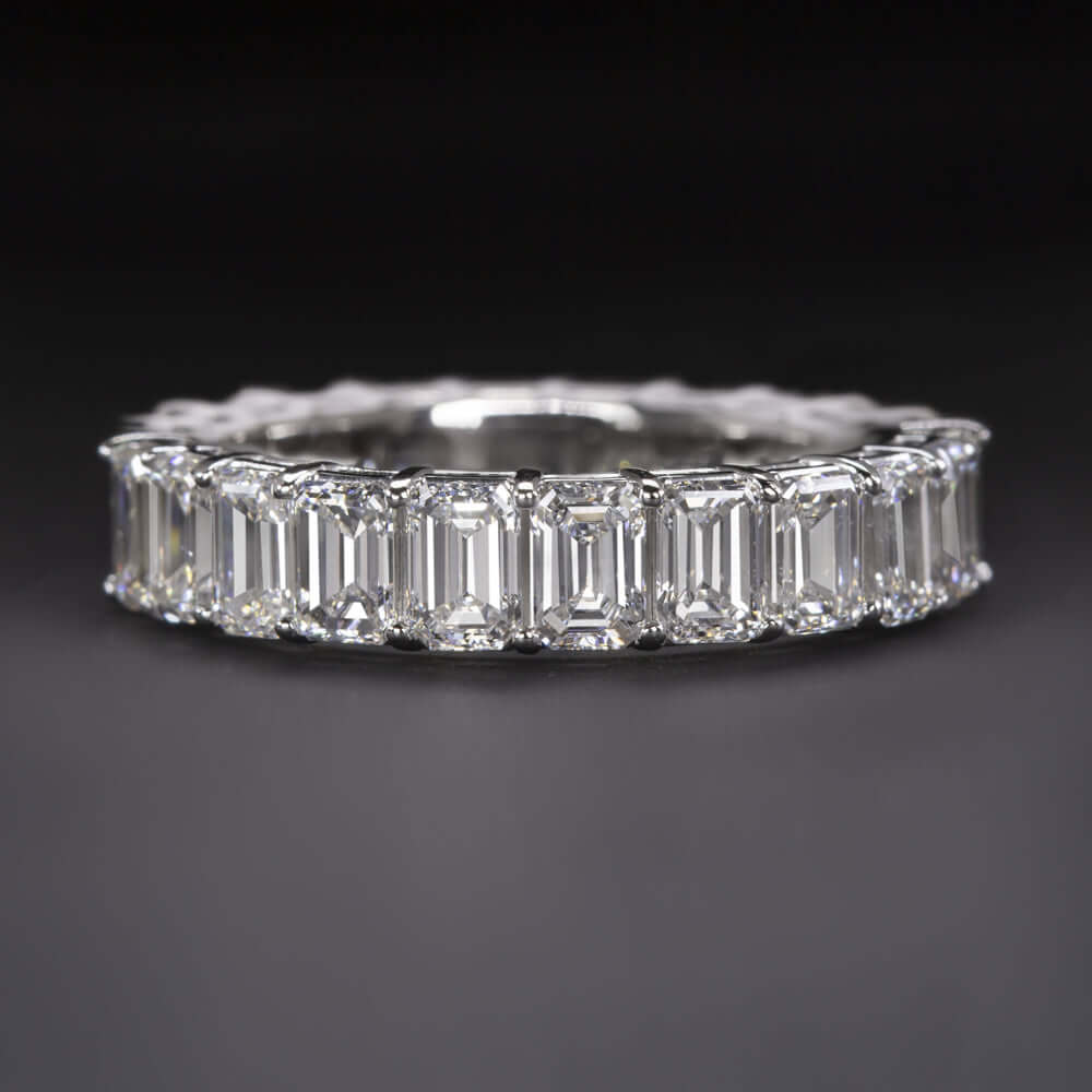 4.3ct EMERALD CUT DIAMOND WEDDING BAND ETERNITY RING WHITE GOLD STACKING NATURAL