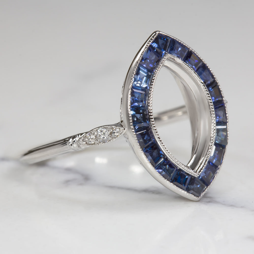 SAPPHIRE DIAMOND RING SETTING MARQUISE SHAPE VINTAGE ART DECO TARGET ENGAGEMENT