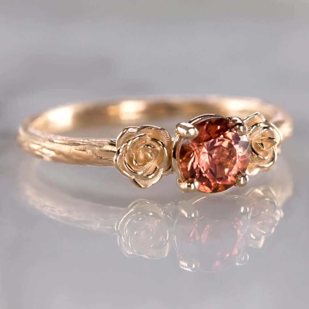 FLORAL RED TOURMALINE 14K ROSE GOLD RING SMOOTH BRANCH FLOWER RUSTIC RUBELLITE