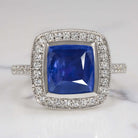 3.5ct SAPPHIRE DIAMOND COCKTAIL RING HALO CUSHION SHAPE WHITE GOLD ENGAGEMENT Ivy & Rose