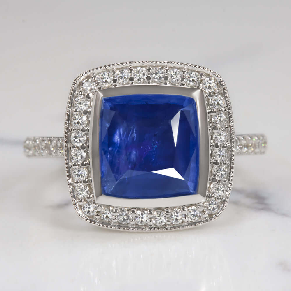 3.5ct SAPPHIRE DIAMOND COCKTAIL RING HALO CUSHION SHAPE WHITE GOLD ENGAGEMENT Ivy & Rose