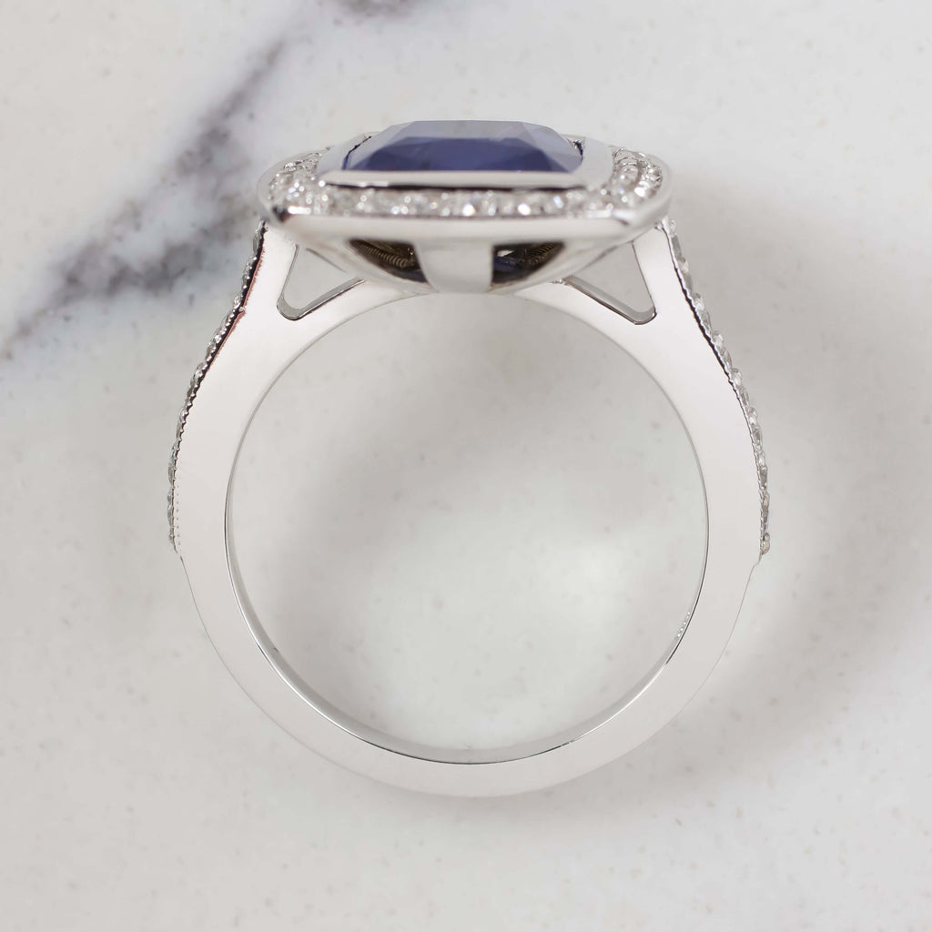 3.5ct SAPPHIRE DIAMOND COCKTAIL RING HALO CUSHION SHAPE WHITE GOLD ENGAGEMENT Ivy & Rose