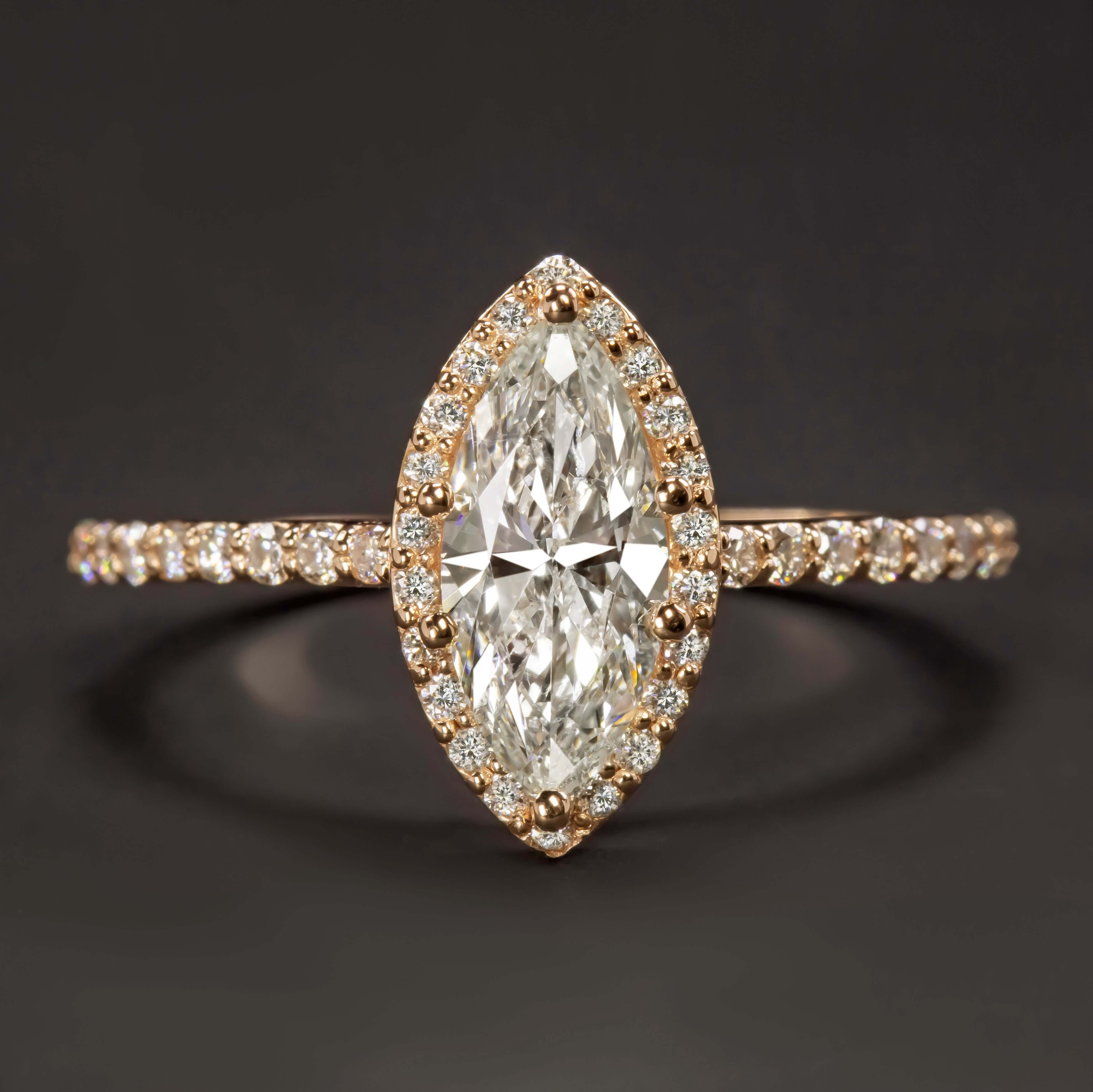 1 CARAT CERTIFIED G SI2 MARQUISE CUT DIAMOND ENGAGEMENT RING ROSE GOLD HALO 1ct