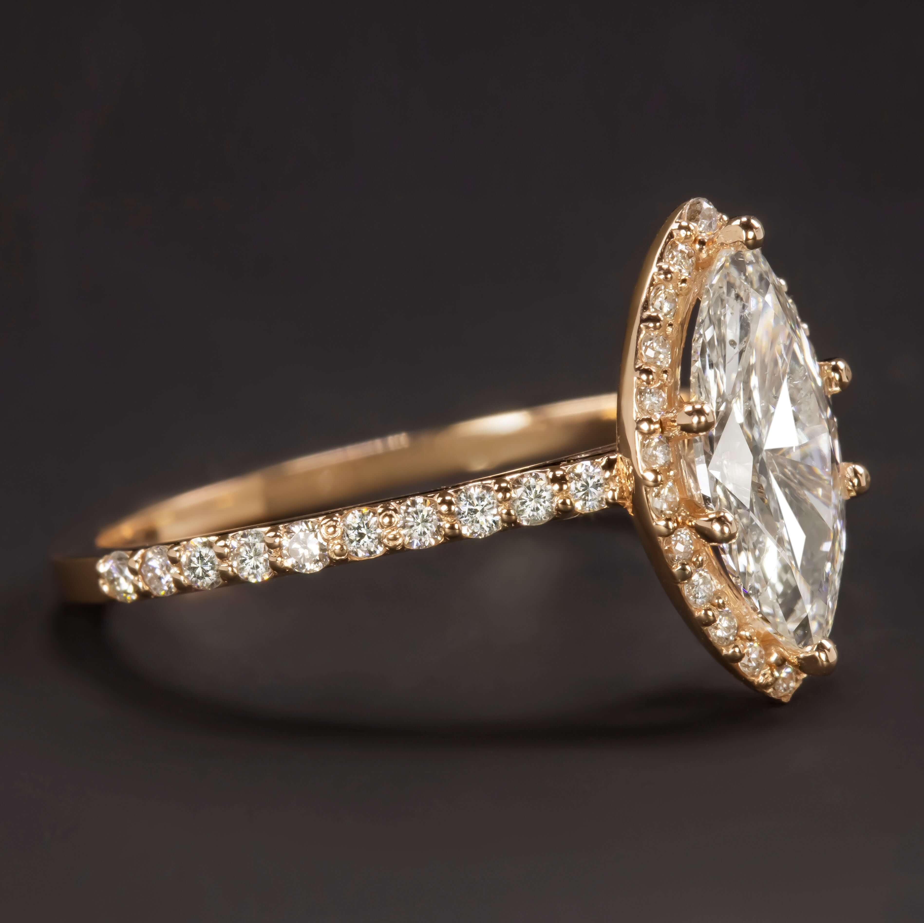 1 CARAT CERTIFIED G SI2 MARQUISE CUT DIAMOND ENGAGEMENT RING ROSE GOLD HALO 1ct