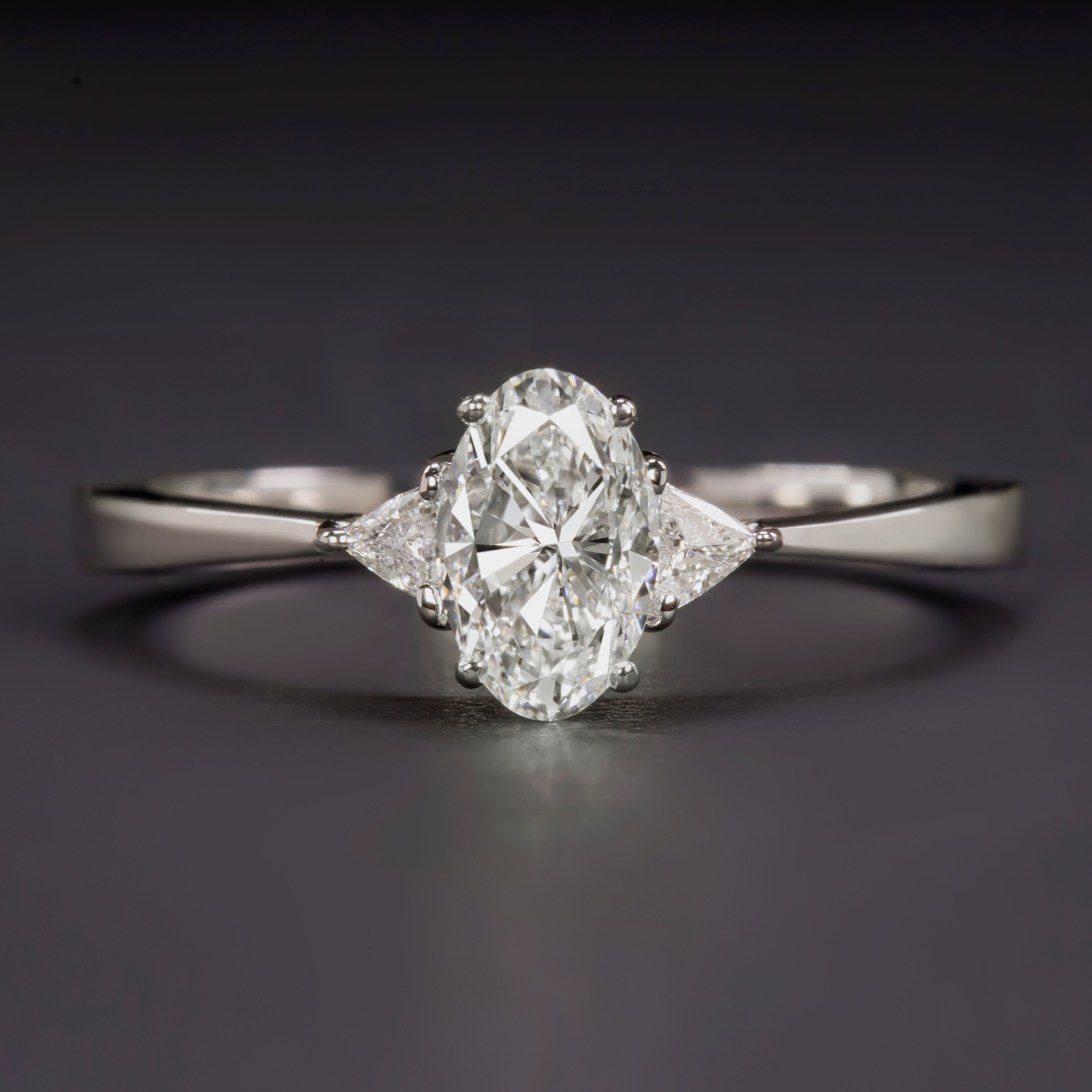 GIA Certified E SI2 Oval Cut Diamond Engagement Ring 3 Stone Trillion White Gold 7.5
