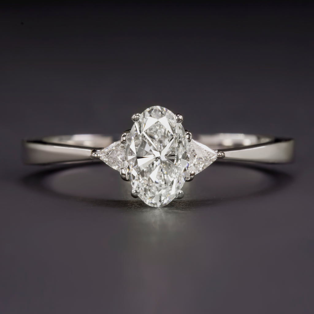 GIA CERTIFIED E SI2 OVAL CUT DIAMOND ENGAGEMENT RING 3 STONE TRILLION WHITE GOLD Ivy & Rose