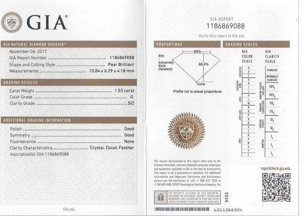 2ct GIA CERTIFIED G SI2 DIAMOND ENGAGEMENT RING PLATINUM DESIGNER PEAR SHAPE 1.5