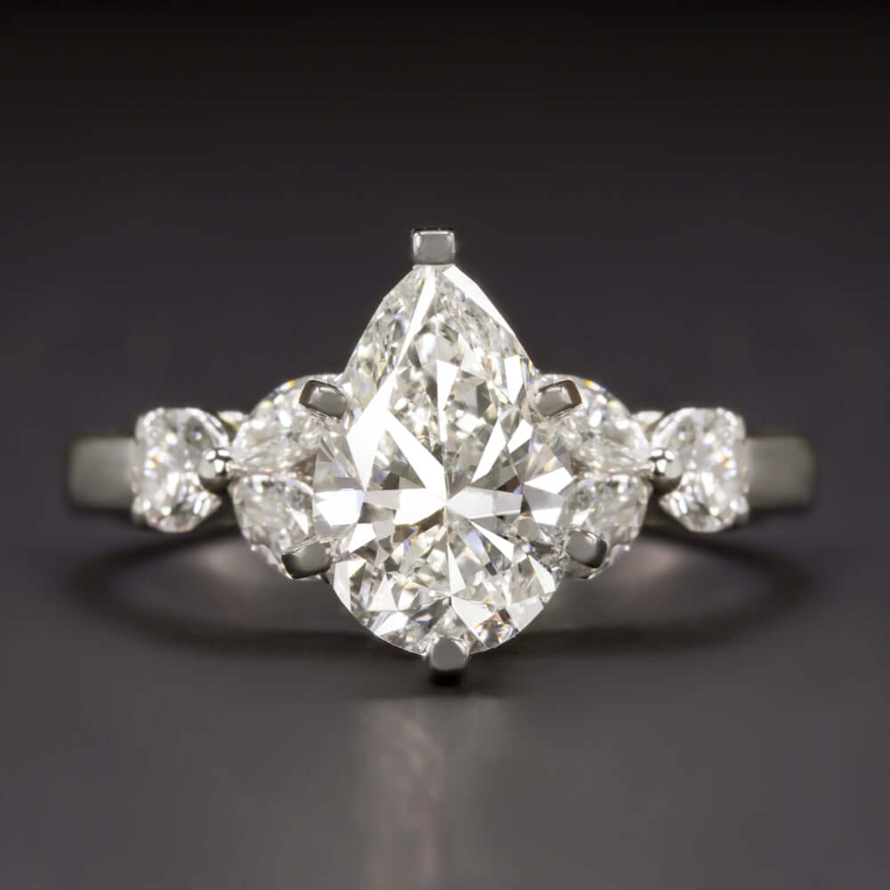 2ct GIA CERTIFIED G SI2 DIAMOND ENGAGEMENT RING PLATINUM DESIGNER PEAR SHAPE 1.5