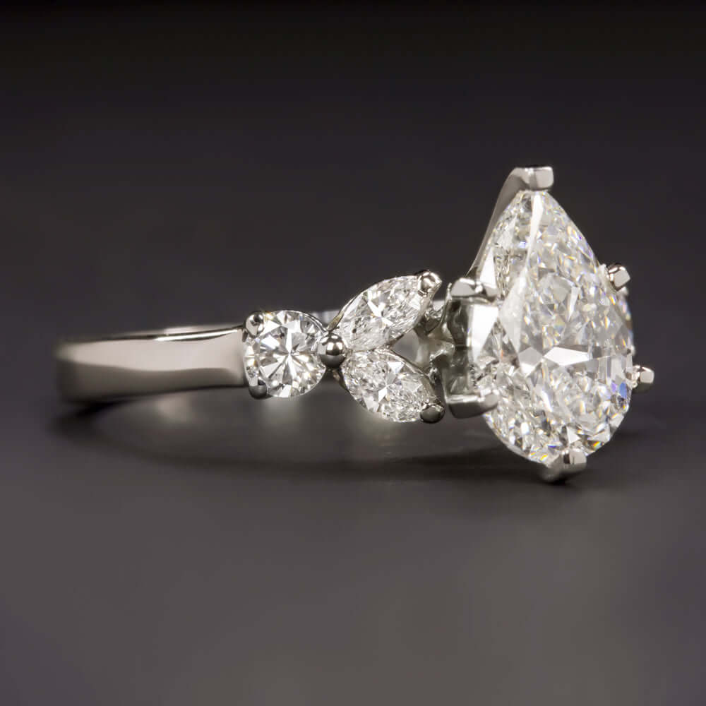 Leina - 14k White Gold 1.5 Carat Pear Shape Bypass Natural Diamond  Engagement Ring @ $2000