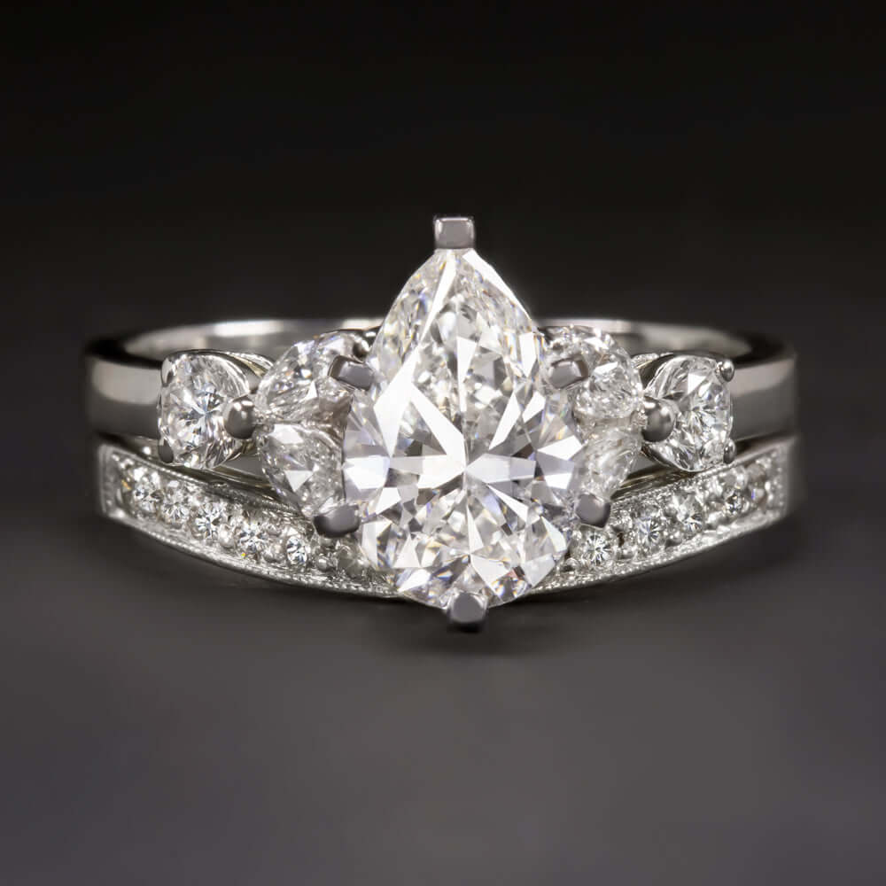 2ct GIA CERTIFIED DIAMOND WEDDING SET ENGAGEMENT RING BAND PLATINUM PEAR SHAPE