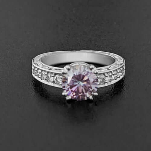 1.5ct PURPLE MOISSANITE NATURAL DIAMOND ENGAGEMENT RING WHITE GOLD VINTAGE STYLE Ivy & Rose