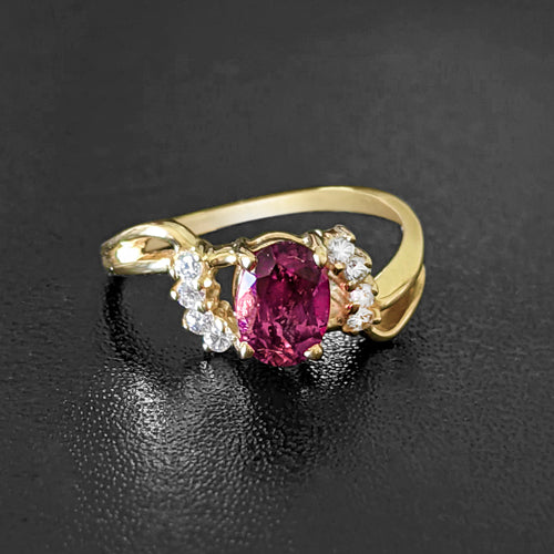 PINK TOURMALINE NATURAL DIAMOND RING 14k YELLOW GOLD COCKTAIL BYPASS OVAL SHAPE