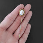 VINTAGE CAMEO STICK PIN ESTATE HAND CARVED PORTRAIT WOMAN VICTORIAN LADY