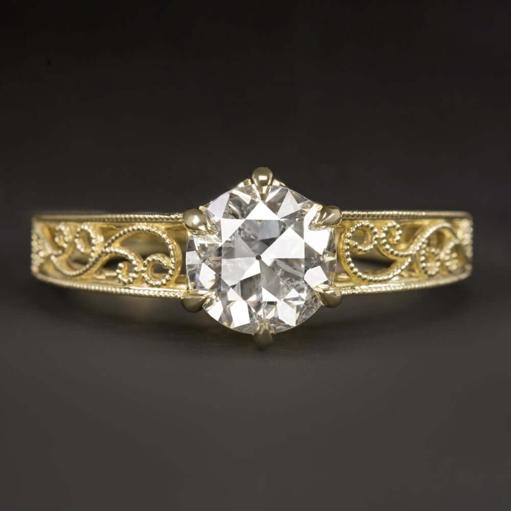1.57c OLD EUROPEAN CUT DIAMOND ENGAGEMENT RING 18k YELLOW GOLD VINTAGE 1.5 CARAT Ivy & Rose