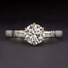 1 CARAT G-H SI2 ROUND CUT DIAMOND ENGAGEMENT RING PLATINUM CLASSIC BAGUETTE 1ct