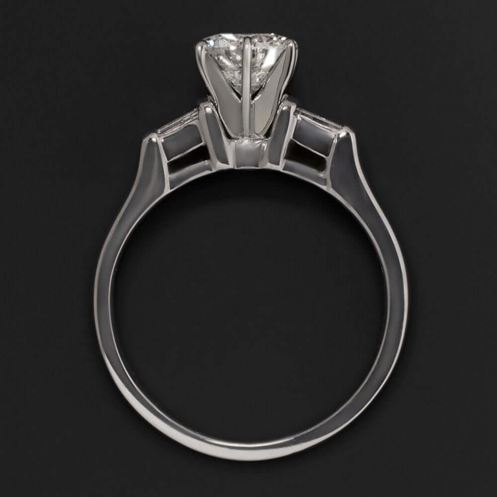 1 CARAT G-H SI2 ROUND CUT DIAMOND ENGAGEMENT RING PLATINUM CLASSIC BAGUETTE 1ct