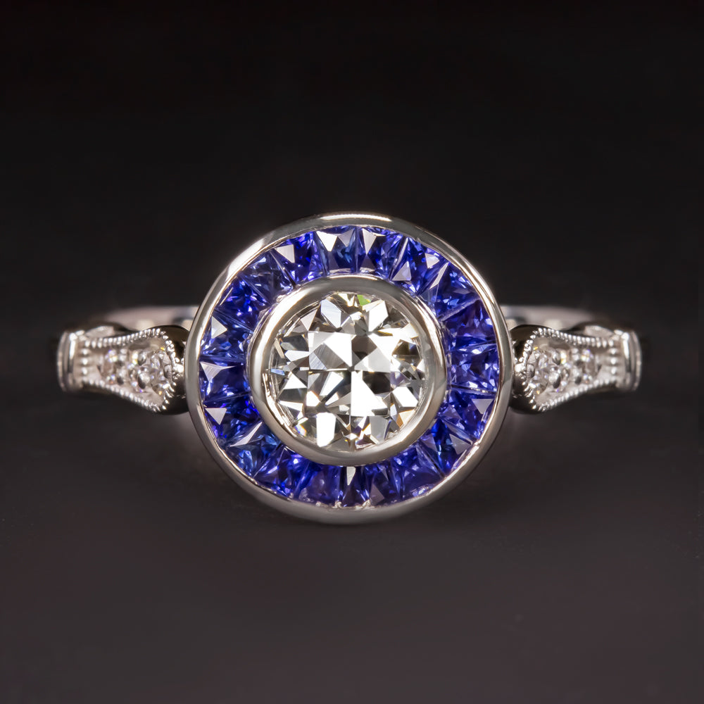 GIA CERTIFIED F SI1 DIAMOND ENGAGEMENT RING OLD EUROPEAN CUT SAPPHIRE VINTAGE