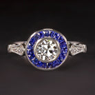 GIA CERTIFIED F SI1 DIAMOND ENGAGEMENT RING OLD EUROPEAN CUT SAPPHIRE VINTAGE