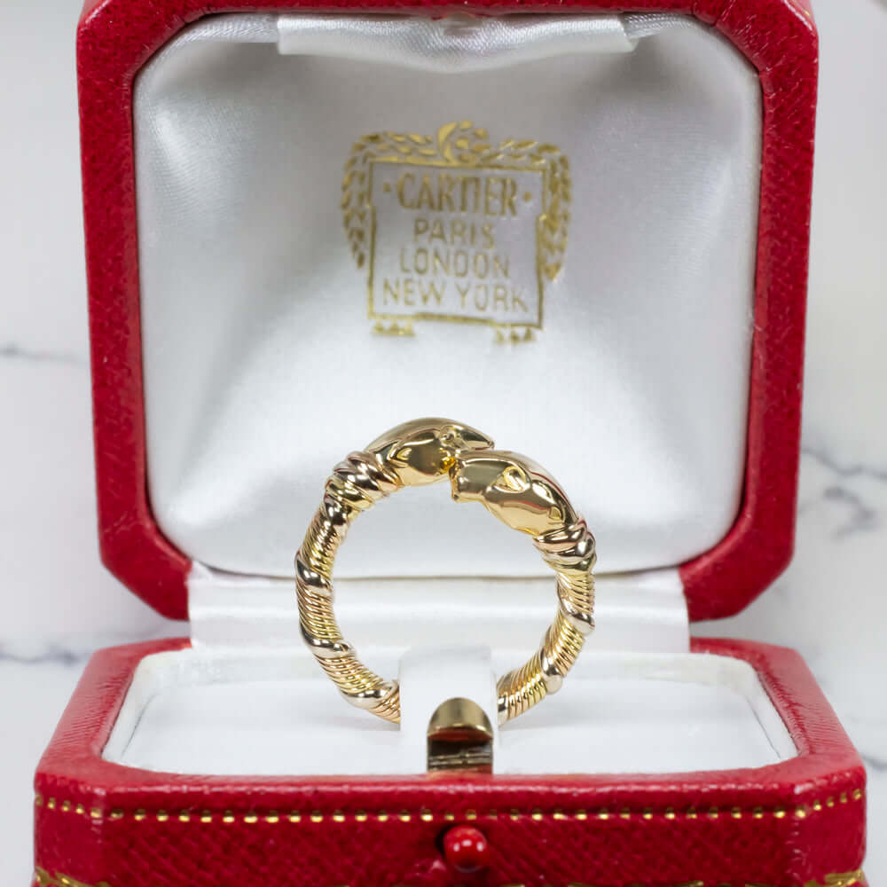 AUTHENTIC CARTIER PANTHÈRE RING 18K TRI-TONE GOLD PANTHER BYPASS REAL DESIGNER Ivy & Rose