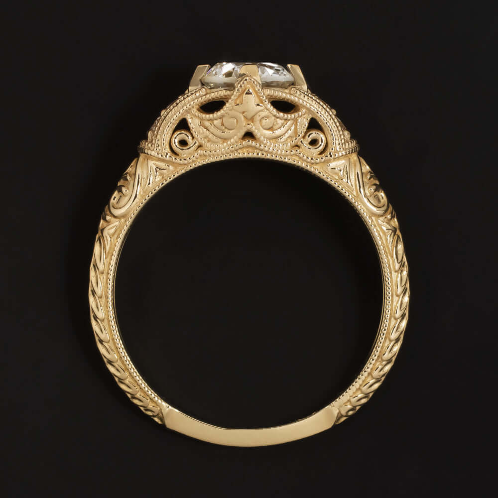 0.89ct OLD EUROPEAN CUT DIAMOND ENGAGEMENT RING VINTAGE 14k YELLOW GOLD ANTIQUE