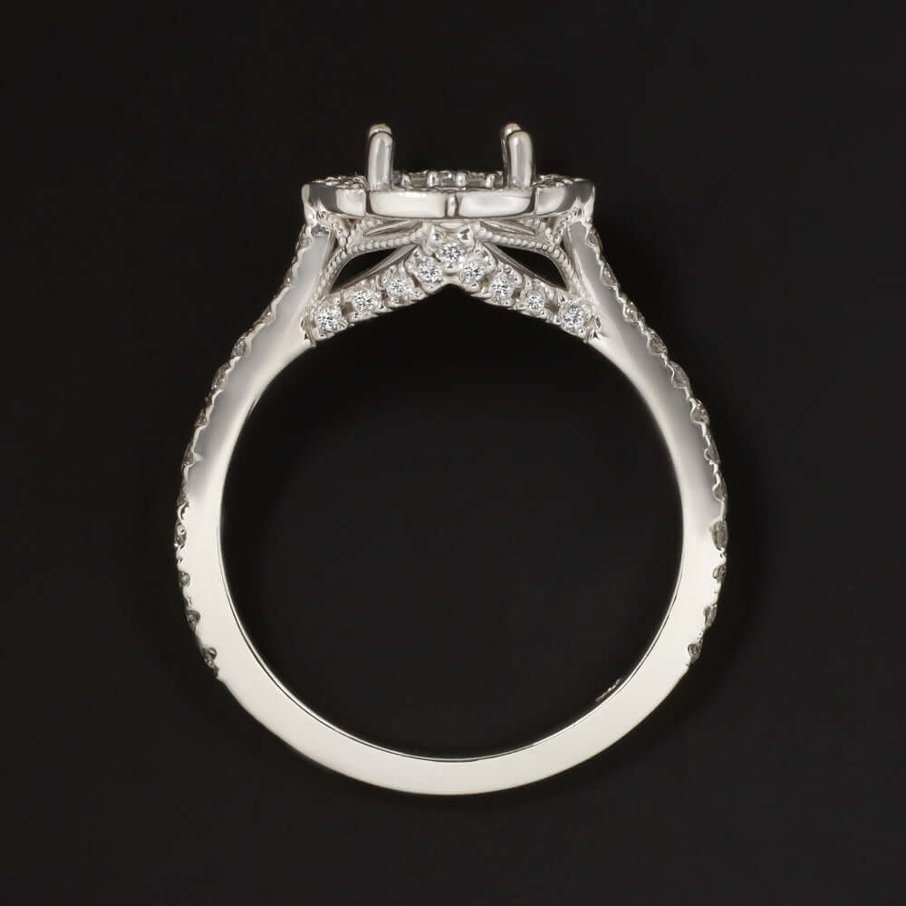 DIAMOND WHITE GOLD RING SETTING 7mm ROUND CUT VINTAGE ENGAGEMENT SEMI MOUNT HALO Ivy & Rose