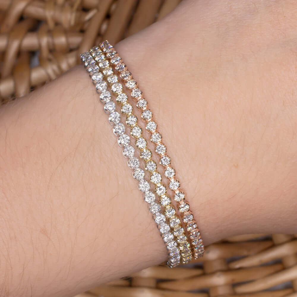 3ct VERY GOOD CUT DIAMOND TENNIS BRACELET YELLOW GOLD ROUND BRILLIANT CLASSIC