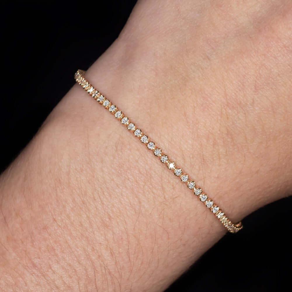 1 CARAT VERY GOOD CUT DIAMOND TENNIS BRACELET ROSE GOLD ROUND BRILLIANT CLASSIC Ivy & Rose