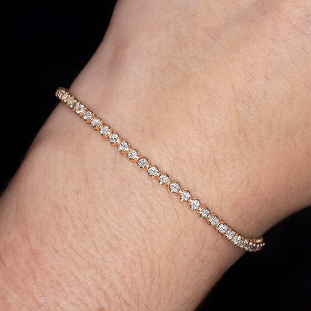 2 CARAT VERY GOOD CUT DIAMOND TENNIS BRACELET ROSE GOLD ROUND BRILLIANT CLASSIC