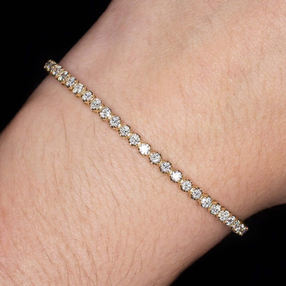 3ct VERY GOOD CUT DIAMOND TENNIS BRACELET YELLOW GOLD ROUND BRILLIANT CLASSIC