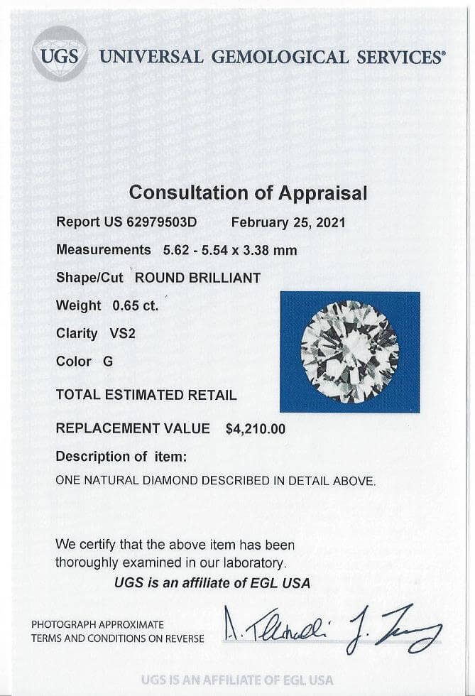 CERTIFIED G VS2 DIAMOND .65ct VINTAGE ROUND BRILLIANT CUT ENGAGEMENT LOOSE 2/3ct