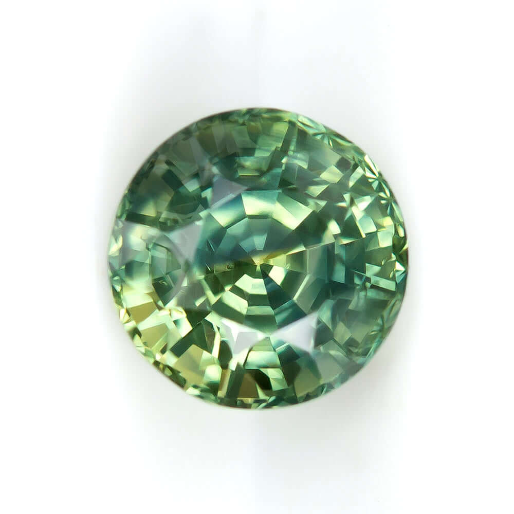 2 CARAT BI COLOR SAPPHIRE APPLE GREEN BLUE ROUND CUT LOOSE COLOR ZONING NATURAL