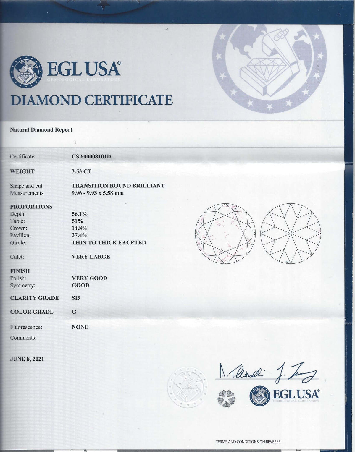 3.5ct 10m CERTIFIED OLD CUT DIAMOND G SI VINTAGE TRANS EUROPEAN ESTATE 3.5 CARAT