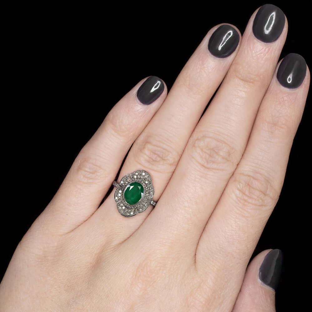 1.5 CARAT NATURAL EMERALD DIAMOND COCKTAIL RING GREEN OVAL SHAPE CUT DOUBLE HALO