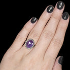NATURAL AMETHYST DIAMOND COCKTAIL RING PURPLE OVAL SHAPE ROSE CUT HALO STATEMENT