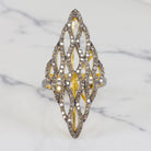 NATURAL .84c PAVE DIAMOND STATEMENT RING 1.5in BIG GEOMETRIC COCKTAIL LONG CUFF