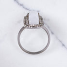 NATURAL MOONSTONE DIAMOND COCKTAIL RING LONG CABOCHON DOUBLE HALO BOHO STYLE