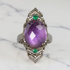 NATURAL AMETHYST DIAMOND COCKTAIL RING PURPLE OVAL SHAPE ROSE CUT BOHO STATEMENT