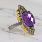 NATURAL AMETHYST DIAMOND COCKTAIL RING PURPLE OVAL SHAPE ROSE CUT BOHO STATEMENT