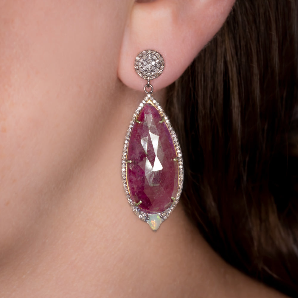 Handmade Sterling Silver Zircon Polki Ruby Earrings - Gleam Jewels