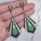 NATURAL CHALCEDONY WHITE ZIRCON BLACK SPINEL EARRINGS 3in ART DECO DROP DANGLE Ivy & Rose