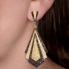 NATURAL YELLOW SAPPHIRE BLACK SPINEL EARRINGS 3 INCH ART DECO STYLE DROP DANGLE