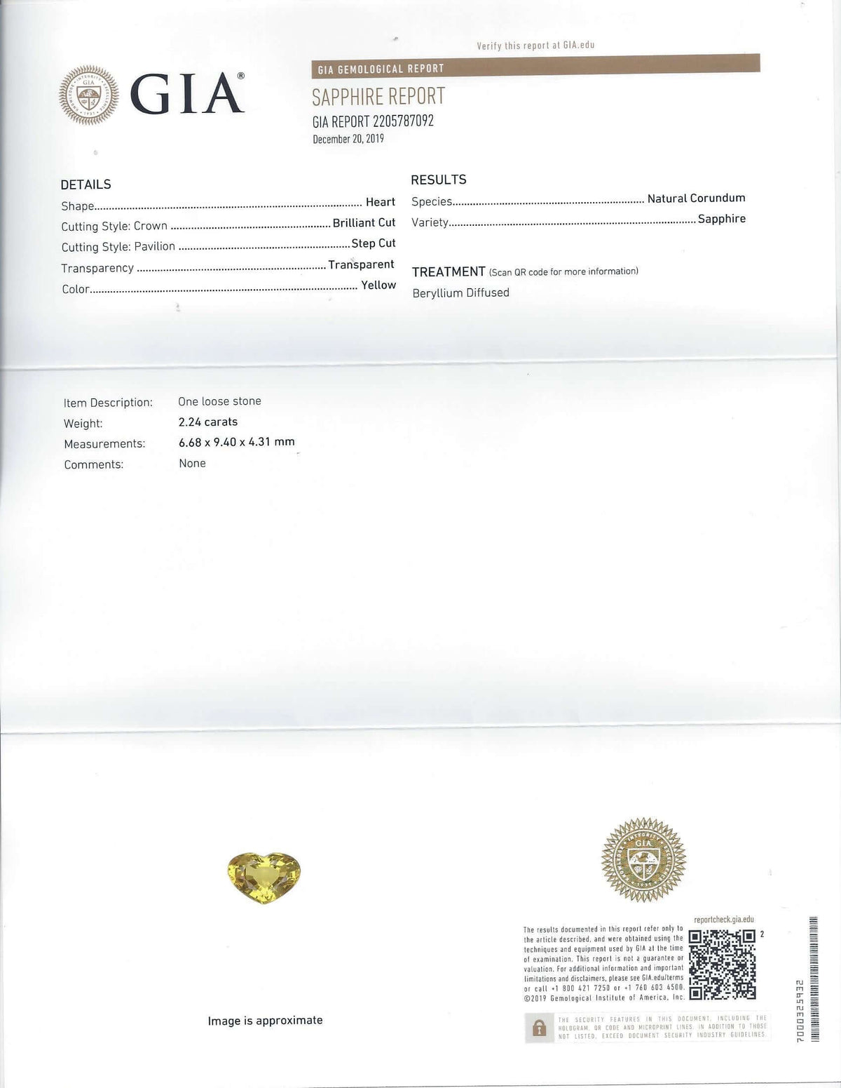 2.24ct GIA CERTIFIED VIVID YELLOW SAPPHIRE HEART SHAPE WIDE CUT NATURAL LOOSE