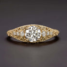 0.94ct GIA CERTIFIED DIAMOND VINTAGE ENGAGEMENT RING YELLOW GOLD ROUND FILIGREE Ivy & Rose