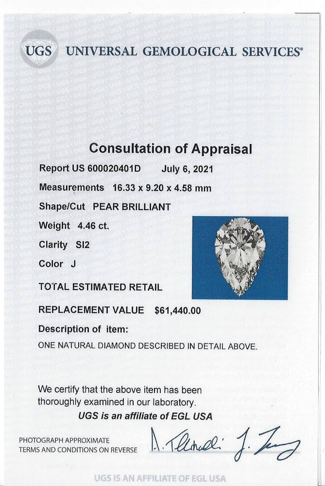 4.5 CARAT PEAR CUT DIAMOND J SI2 VINTAGE NATURAL TEARDROP SHAPE ESTATE LOOSE