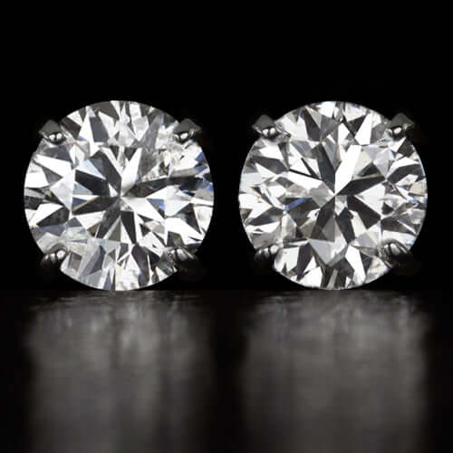 2 CARAT VERY GOOD CUT NATURAL DIAMOND STUD EARRINGS ROUND BRILLIANT PAIR 2ct RBC