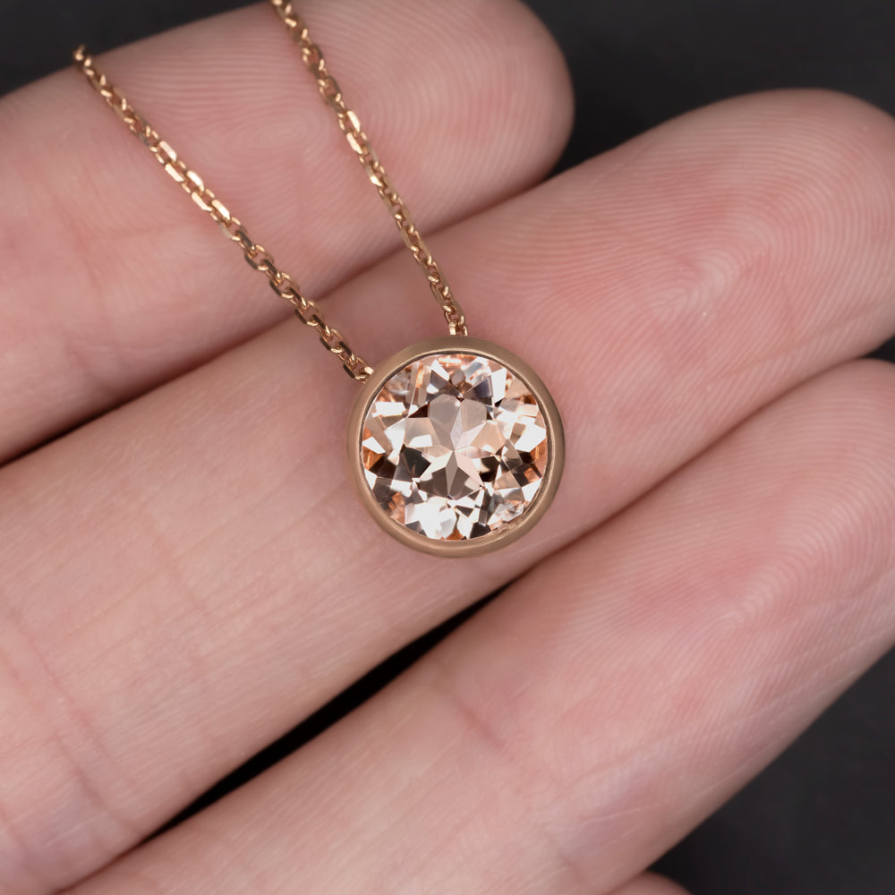 Morganite & Diamond Necklace in 9ct Rose Gold