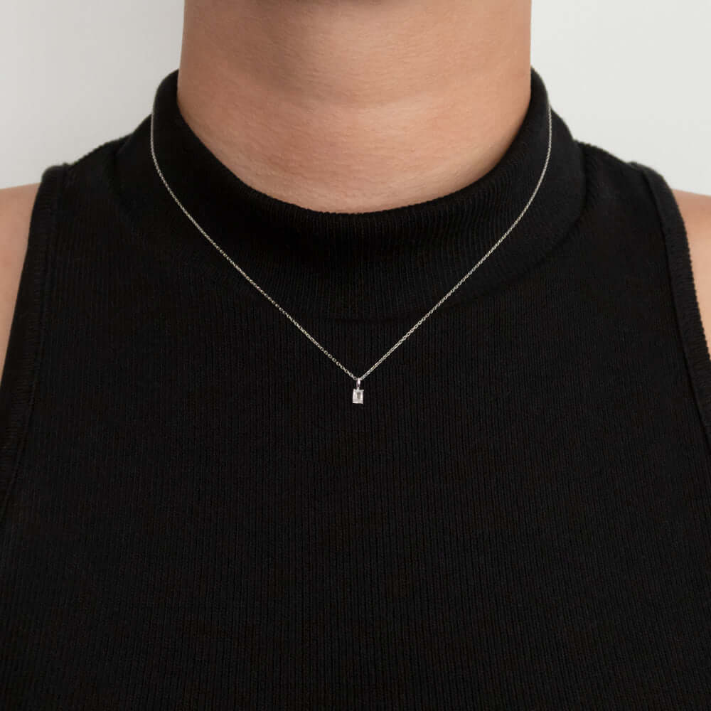 EMERALD SHAPE CUT NATURAL DIAMOND NECKLACE MINIMALIST CHARM PENDANT 14k DAINTY